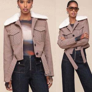 Brand New - AVEC LES FILLES Faux Shearling Collared Plaid Aviator Jacket 🤎✨